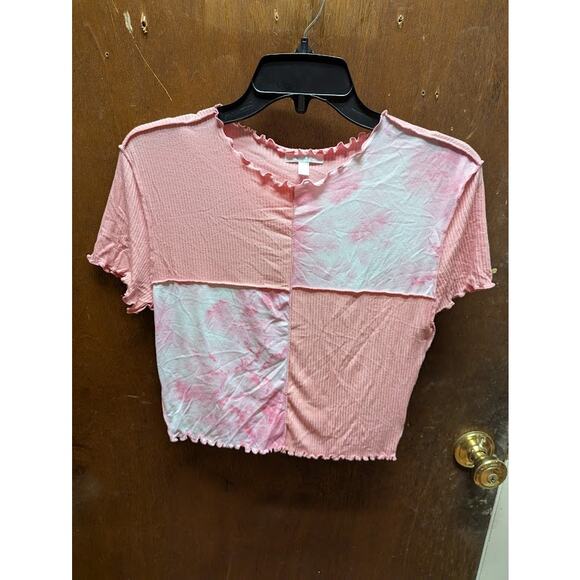 NEW Abound pink crop top lettuce edge short sleeve Size Large Tshirt - Picture 1 of 7